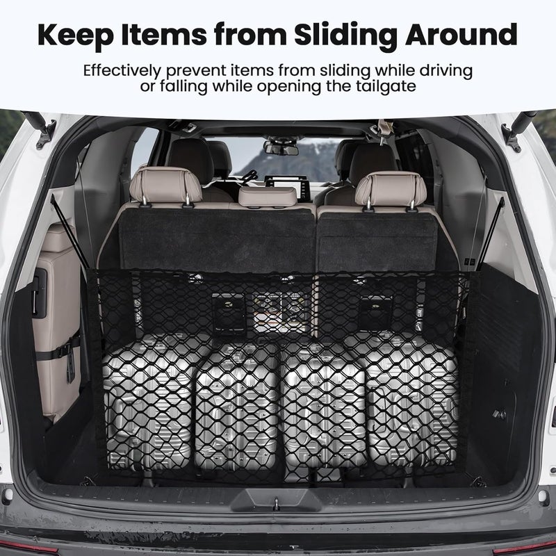 Canvcle Trunk Cargo Net for Toyota Sienna 2021-2025 2026 Accessories Envelope Style Mesh Trunk Net Organizer and Storage Stretchable Adjustable Elastic Nylon Rear Cargo Netting with Hooks - Image 5